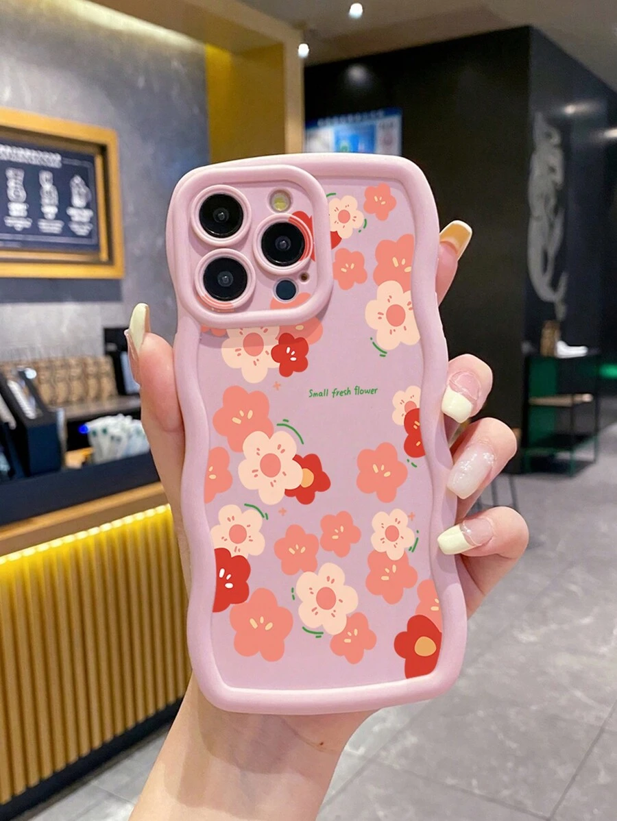1pc Ditsy Floral Pattern Phone Case, Shock Proof Compatible With Iphone/Compatible With Galaxy/Compatible With Infinix/Compatible With Redmi/Compatible With OPPO/Compatible With VIVO/Compatible With MOTO, Pink - Pink - View 1