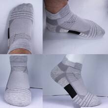 3 Pairs Mesh Sports Terry Socks Anti-Slip Ankle Running Socks Cushioned Athletic Basketball Socks - A - View 5