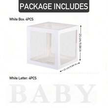 Cajas de globos blancos, con letras para Baby Shower, 1 caja con 1 letra o 1 juego de 4 cajas y letras B-A-B-Y, decoraciones de fiesta de baby shower para fiestas de cumpleaños, cajas de globos transparentes, bloques claros para fiestas de cumpleaños, duchas nupciales, revelación de género, decoraciones de cajas de globos