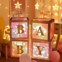 Cajas de globos blancos, con letras para Baby Shower, 1 caja con 1 letra o 1 juego de 4 cajas y letras B-A-B-Y, decoraciones de fiesta de baby shower para fiestas de cumpleaños, cajas de globos transparentes, bloques claros para fiestas de cumpleaños, duchas nupciales, revelación de género, decoraciones de cajas de globos