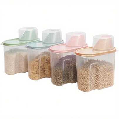 4PCS Cereal Storage Containers 1.9L Airtight Food Storage Container With Spout For Kitchen Plastic Dry Food Dispenser Containers With Measuring Cup For Cereals Rice Pet Food Dry Food