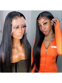 bling hair Perruque Lace Frontal Wig naturelle brésilienne lisse, cheveux longs, Remy, pre-plucked, 13x4, 13x6, Transparent HD, 30 34 pouces