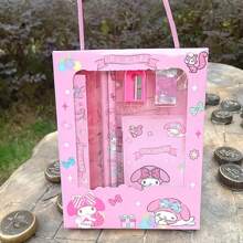 Sanrio 书写用品套装 - 黑猫、旋律、肉桂狗文具套装，包括高级铅笔、橡皮擦、尺子、笔记本、铅笔刀，适合学生