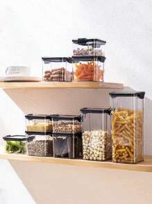 1 pieza Tarro hermético con tapa de bambú, frasco de almacenamiento de productos secos de alta capacidad, capacidad de 350ml-2000ml, opciones de varios tamaños, recipiente de almacenamiento de alimentos de plástico transparente, caja de organización de cocina para granos, granos de café, dulces y aperitivos, apto para refrigerador, almacenamiento de dulces navideños - transparente - Ver 6