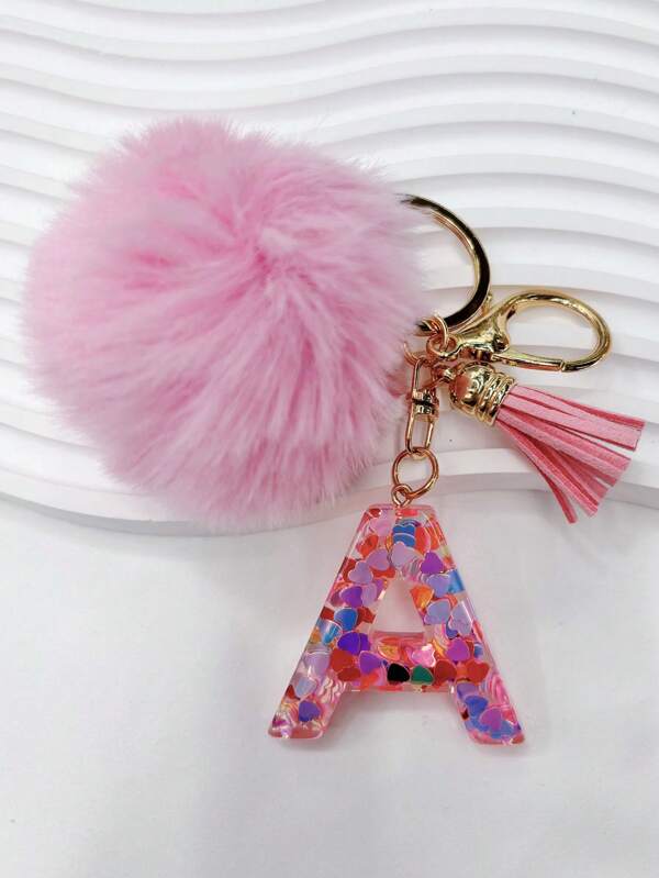 Bolso cadena anillo accesorio, colgante para mochila o coche, regalo para mujer y niña, llavero con cuentas de resina brillantes, accesorios para billetera y bolso, llavero con borlas, llavero con letra inicial del alfabeto de la A a la Z, accesorios para el Día de San Valentín, accesorio para mochila escolar