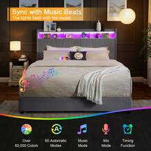 Full Size Bed Frame, Velvet Upholstered LED Platform Bed With Headboard Storage, Bed Frame Full Built-In Charging Station With 4 Drawers, Wood Slat Support, No Box Spring Needed, Grey - Grey - View 3