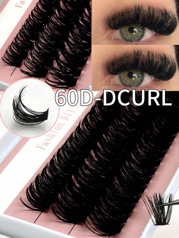 60Pcs D Curling Volume Lash Clusters 60D DIY Eyelash Extension Individual Lashes Cluster DIY Eyelash Extensions At Home 12/14/16mm Soft Wispy Clusters False Eyelash Mixed Packaging