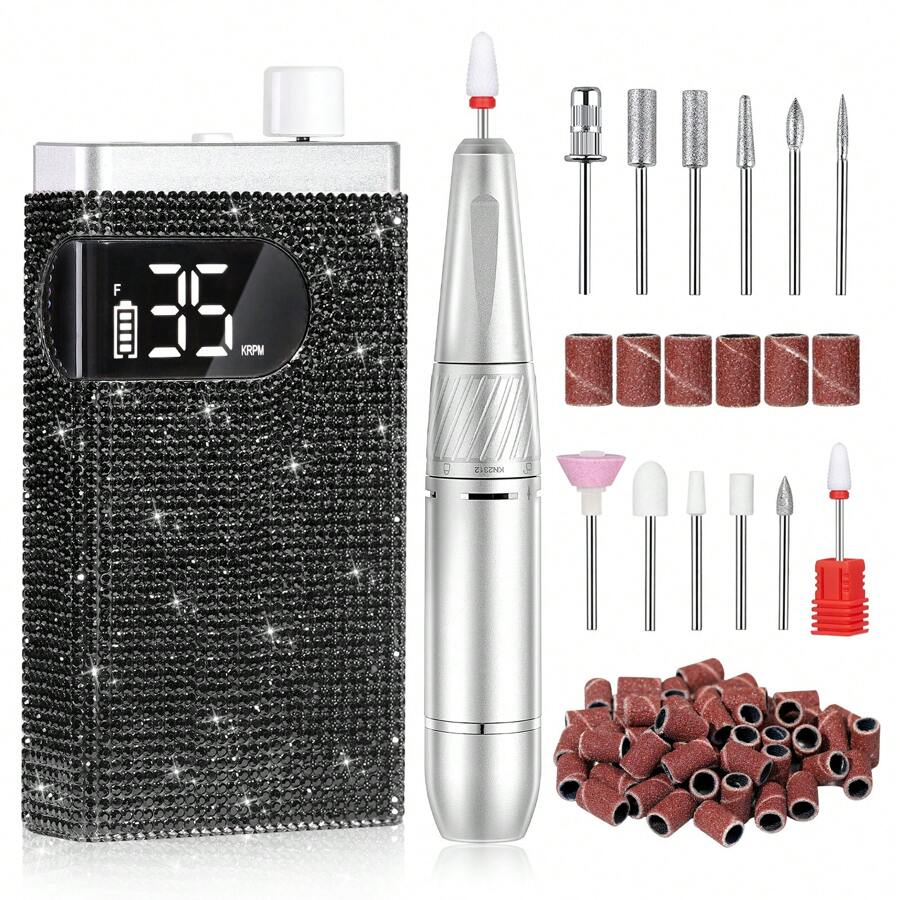 CHRISTINE SHELLY Rechargeable 35000RPM Nail Drill Sparkling Portable Professional Electric Nail File For Acrylic/Gel Nails Professional Nail Tools For Manicure Pedicure - 黑色 - 查看 1