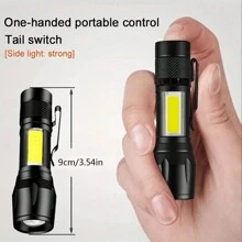 1pc Portable Powerful LED Flashlight, Mini ABS COB Side Light, Rechargeable Portable Usb Charging LED Long-Range Telescopic Zoom OutdoorTorch For Outdoor Hiking And Camping, Camping Accessories