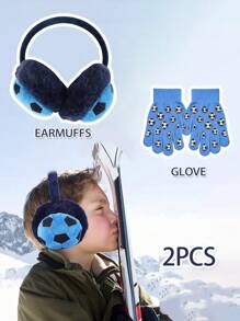 2 piezas Protectores de oreja y guantes de invierno para niños, aptos para actividades al aire libre, con protección de oreja elástica, utilizando tecnología de tejido, adecuados para clima frío
