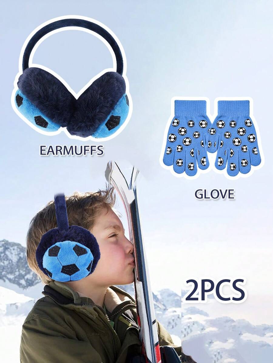 2 piezas Protectores de oreja y guantes de invierno para niños, aptos para actividades al aire libre, con protección de oreja elástica, utilizando tecnología de tejido, adecuados para clima frío