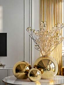 This Lightweight And Luxurious Gold Spherical Vase Is Suitable For Placement In The Living Room, Dining Room, Study, And Hallway... It Is Also An Ideal Choice For Birthdays, Graduations, Eid Al-Fitr, Home Decor, And Room Decor. This Glass Vase Is Very Suitable As A Gift. - Gold - View 3