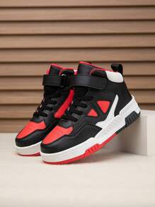 1 Pair Children High-Top Sneakers, PU Leather Sports Shoes, Indoor/Outdoor Casual Running Shoes, Easy Slip-On, Anti-Slip, Breathable, Comfortable, Fashion, Unisex, Christmas Elements - Black - View 11