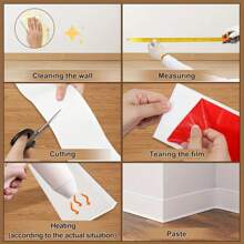 1 pieza Zócalo autoadhesivo de PVC de 8 cm de ancho y 100/200/300 cm de largo, moldura decorativa flexible y resistente al agua para renovación del hogar - Blanco, pegatinas, vinilos decorativos para el hogar, artículos de decoración de primavera para refrescar tu hogar, pegatinas de decoración de festivales, regalos de cumpleaños y graduación - Multicolor - Ver 6