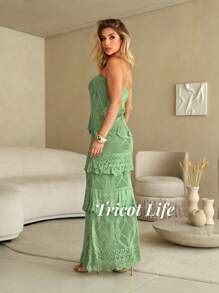 White Long Dress Red Women's Party Midi Dress Elegant Lace New Year's Eve Christmas Knit Ruffles Lined Fits 36 To 42 - Màu xanh Ô liu - Xem 3