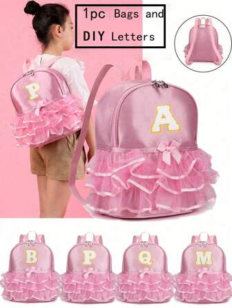 1 件尼龙拉链封口 A-Z 26 字母时尚蕾丝舞蹈包、舞蹈芭蕾包、练习双肩拉丁书包背包、适合日常使用（拉链随机）
