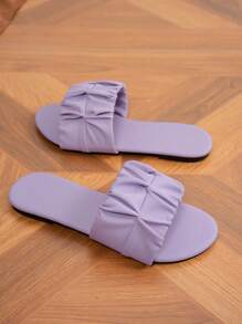 Women's Fashion Flat Sandals, Woven 2025 Summer New Floral Round Toe Slip-On Slippers - Purple - View 5