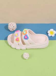 1 Pair Kids Anti-Slip Sandals/Slippers, Colorful Heart Design, Suitable For Outdoor Wear, Toddler/Children Girls,Summer