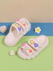 1 Pair Kids Anti-Slip Sandals/Slippers, Colorful Heart Design, Suitable For Outdoor Wear, Toddler/Children Girls,Summer