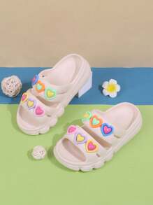 1 Pair Kids Anti-Slip Sandals/Slippers, Colorful Heart Design, Suitable For Outdoor Wear, Toddler/Children Girls,Summer