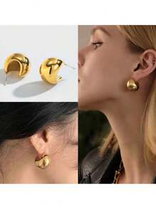 4pcs/Set Gold & Silver Teardrop Moon Boho Style Earrings For Women - Moon - View 3