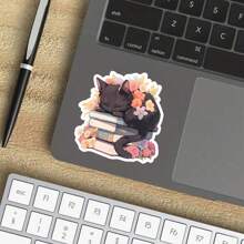 3 Zoll "Katze und Bücher Ästhetik Vinyl Aufkleber - Ideal für Laptops, Wasserfflaschen, Tagebücher und Räume von Buchliebhabern | Großartig für Katzenliebhaber, Leser und Liebhaber der gemütlichen Atmosphäre | Perfektes Geschenk für Freunde, Bücherwürmer und Tierbesitzer | Süßer und herzlicher Aufkleber für Katzenliebhaber und buchthematische Dekoration"
