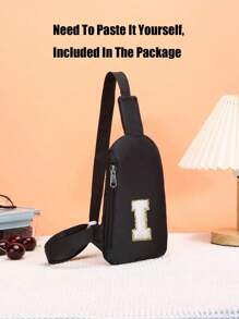 1pc Zipper Closure Fashion Letter Sticker Chest Bag Versatile Casual Messenger Bag Suitable For Daily Use Suitable For Daily Use, Sports, Outings, Outdoor - Black - View 5
