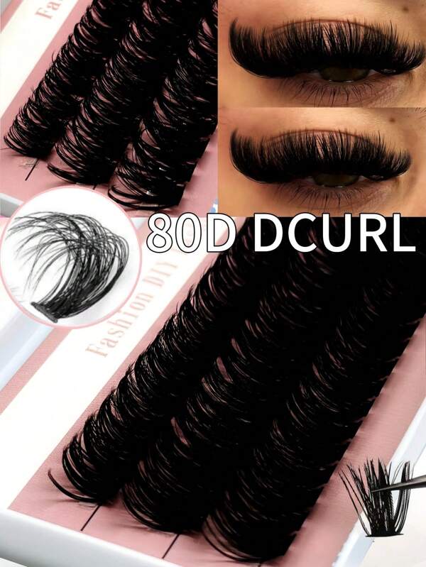 60 piezas Racimos de pestañas volumen D curvado 80D, extensiones de pestañas individuales para DIY, extensiones de pestañas DIY en casa, 9/11/13mm 12/14/16mm suaves y esponjosos, pestañas postizas en paquete mixto