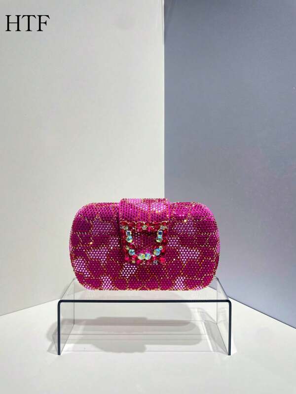 Nuova borsa clutch di lusso per sera, borsa clutch di moda luccicante con diamanti, maniglia in metallo, borse da sera con pieghe a scatola, borse a mano per donna, portafogli tasca