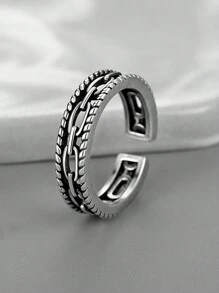 1 件男士单时尚开口戒指，炫酷编织链环，复古仿银色调
