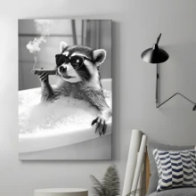 1Pc Framed Canvas Poster, Raccoon Funny Animal Wall Art Canvas Paintings, Ideal Gift For Bedroom Living Room Corridor, Wall Art, Wall Decor, Winter Decor, Room Decoration