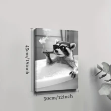 1Pc Framed Canvas Poster, Raccoon Funny Animal Wall Art Canvas Paintings, Ideal Gift For Bedroom Living Room Corridor, Wall Art, Wall Decor, Winter Decor, Room Decoration