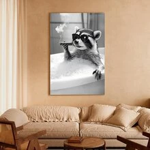 1Pc Framed Canvas Poster, Raccoon Funny Animal Wall Art Canvas Paintings, Ideal Gift For Bedroom Living Room Corridor, Wall Art, Wall Decor, Winter Decor, Room Decoration