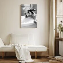 1Pc Framed Canvas Poster, Raccoon Funny Animal Wall Art Canvas Paintings, Ideal Gift For Bedroom Living Room Corridor, Wall Art, Wall Decor, Winter Decor, Room Decoration