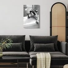 1Pc Framed Canvas Poster, Raccoon Funny Animal Wall Art Canvas Paintings, Ideal Gift For Bedroom Living Room Corridor, Wall Art, Wall Decor, Winter Decor, Room Decoration