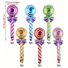 6 件甜蜜糖果气球用于糖果派对装饰，彩色聚酯薄膜气球食品气球糖果主题派对装饰，可爱蝴蝶结棒棒糖铝箔气球派对气球适用于生日婚礼派对 - 彩色 - 查看 3