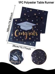1pc Graduation 2025 Party Decorations Table Runners, Black Grey Hat Pattern, Polyester Table Runner Tablecloth Table Cover, Graduation Party 2025 Dining Room Table Decor, Home Decor, Black Gold Table Ornaments, Graduation Party Supplies, Graduation Theme Table Runner For Party Favors