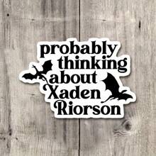Pegatina probablemente pensando en Xaden Riorson, texto negro en negrita con siluetas de dragones voladores, perfecta para fans de libros de fantasía, excelente para decorar portátiles, botellas de agua, cuadernos y talla grande, resistente al agua, pegatina literaria, amante de los libros, pegatina de libro, pegatina de Kindle, mercancía de libros, regalo para amantes de los libros, fácil de aplicar y retirar - 3 pulgadas/7,62 cm - Ver 1