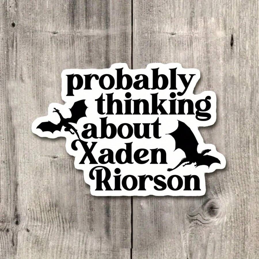 Pegatina probablemente pensando en Xaden Riorson, texto negro en negrita con siluetas de dragones voladores, perfecta para fans de libros de fantasía, excelente para decorar portátiles, botellas de agua, cuadernos y talla grande, resistente al agua, pegatina literaria, amante de los libros, pegatina de libro, pegatina de Kindle, mercancía de libros, regalo para amantes de los libros, fácil de aplicar y retirar - 3 pulgadas/7,62 cm - Ver 1