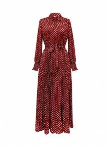 Women's Polka Dot Print Tie Detail Summer Dress, Elegant Polka Dot Music Festival Spring Outfits - Đỏ - Xem 2