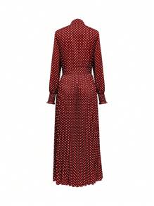 Women's Polka Dot Print Tie Detail Summer Dress, Elegant Polka Dot Music Festival Spring Outfits - Đỏ - Xem 3