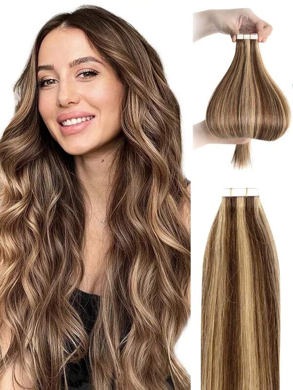 #4/27 Tape In Hair Extensions Human Hair 18-26" 1 Pack/20 Pcs 30g Straight Invisible Tape In Human Hair Extensions