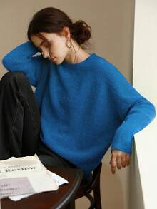 Knit Mix 优雅女士针织法式通勤毛衣，休闲宽松长袖圆领套头衫，适合秋冬季、圣诞节、感恩节、新年、情人节等节日穿着，是返校季和秋季女装的理想之选。