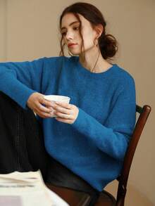 Knit Mix 优雅女士针织法式通勤毛衣，休闲宽松长袖圆领套头衫，适合秋冬季、圣诞节、感恩节、新年、情人节等节日穿着，是返校季和秋季女装的理想之选。