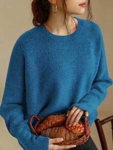 Knit Mix 优雅女士针织法式通勤毛衣，休闲宽松长袖圆领套头衫，适合秋冬季、圣诞节、感恩节、新年、情人节等节日穿着，是返校季和秋季女装的理想之选。