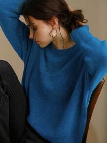 Knit Mix 优雅女士针织法式通勤毛衣，休闲宽松长袖圆领套头衫，适合秋冬季、圣诞节、感恩节、新年、情人节等节日穿着，是返校季和秋季女装的理想之选。