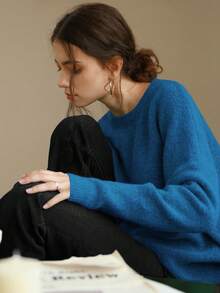 Knit Mix 优雅女士针织法式通勤毛衣，休闲宽松长袖圆领套头衫，适合秋冬季、圣诞节、感恩节、新年、情人节等节日穿着，是返校季和秋季女装的理想之选。