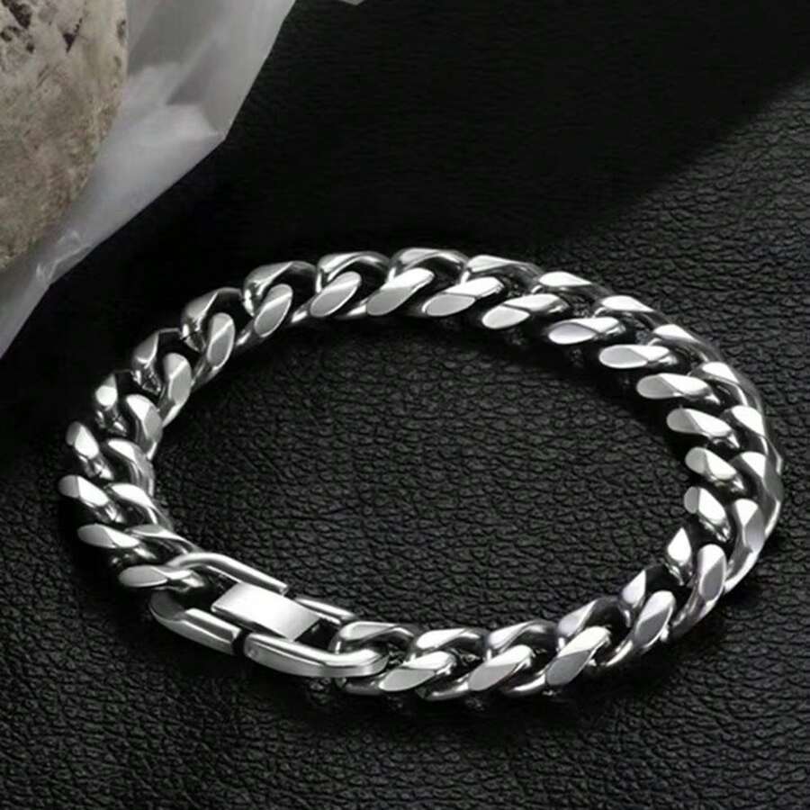 Bracelet Homme En Argent Sterling Massif Et épais - Occasion Avec Patine Du Temps