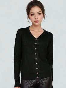 Suéter para Mujer de Manga Larga con Botones - Negro - Ver 1