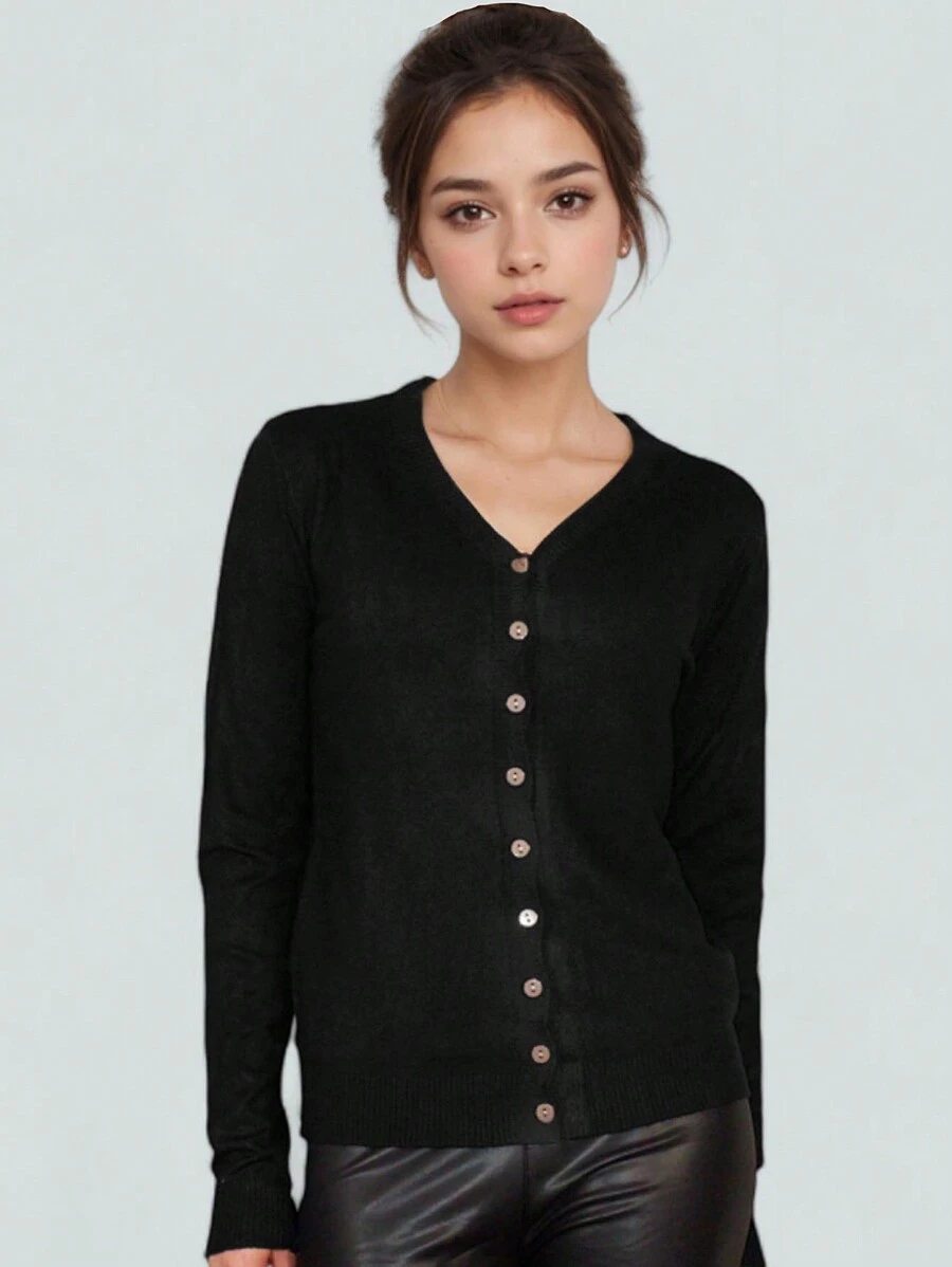 Suéter para Mujer de Manga Larga con Botones - Negro - Ver 1